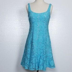 Nanette Lepore Blue Eyelet Lace Fit & Flare Dress